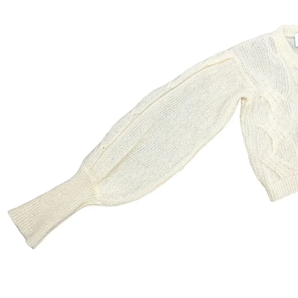 Greta Boldini Eclaire Ivory Mohair Merino Wool Balloon Sleeve Sweater XS Italy